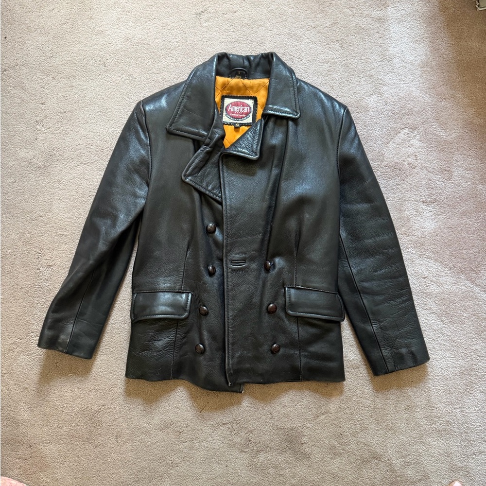 Vintage Black Leather Double-Breasted Jacket
